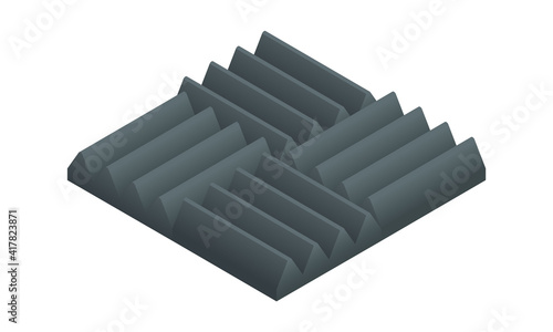 Isometric vector illustration soundproof panel of polyurethane foam isolated on white background. Realistic soundproofing material block icon in flat cartoon style. Acoustic soundproofing.
