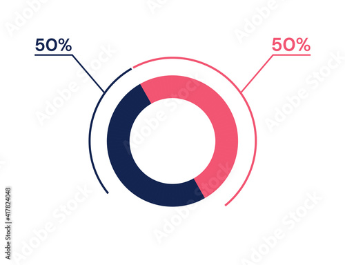 50 50 percent pie chart. 50 50 infographics. Circle diagram symbol for business, finance, web design, progress