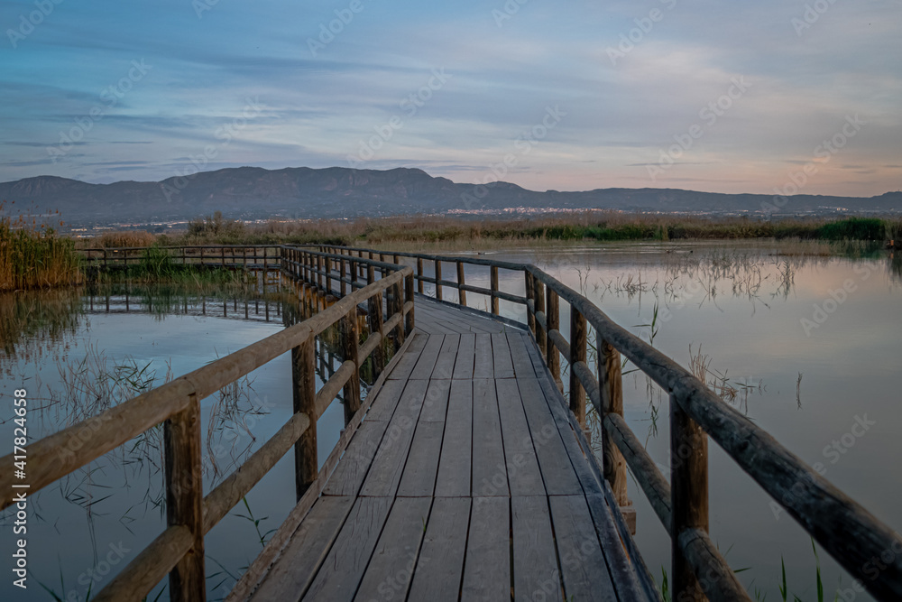 Fototapeta premium Spain. Sunrise in the El Hondo de Elche natural park. Alicante
