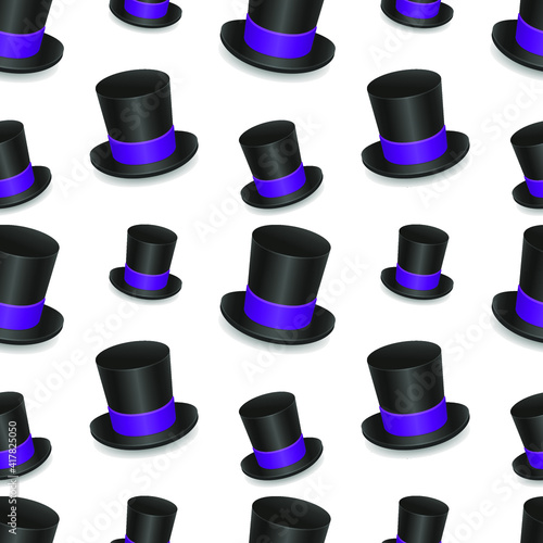Top Hat Emoji Pattern. Formal Wear Seamless Background Symbols. Silhouette Emoticon Groom Vector.