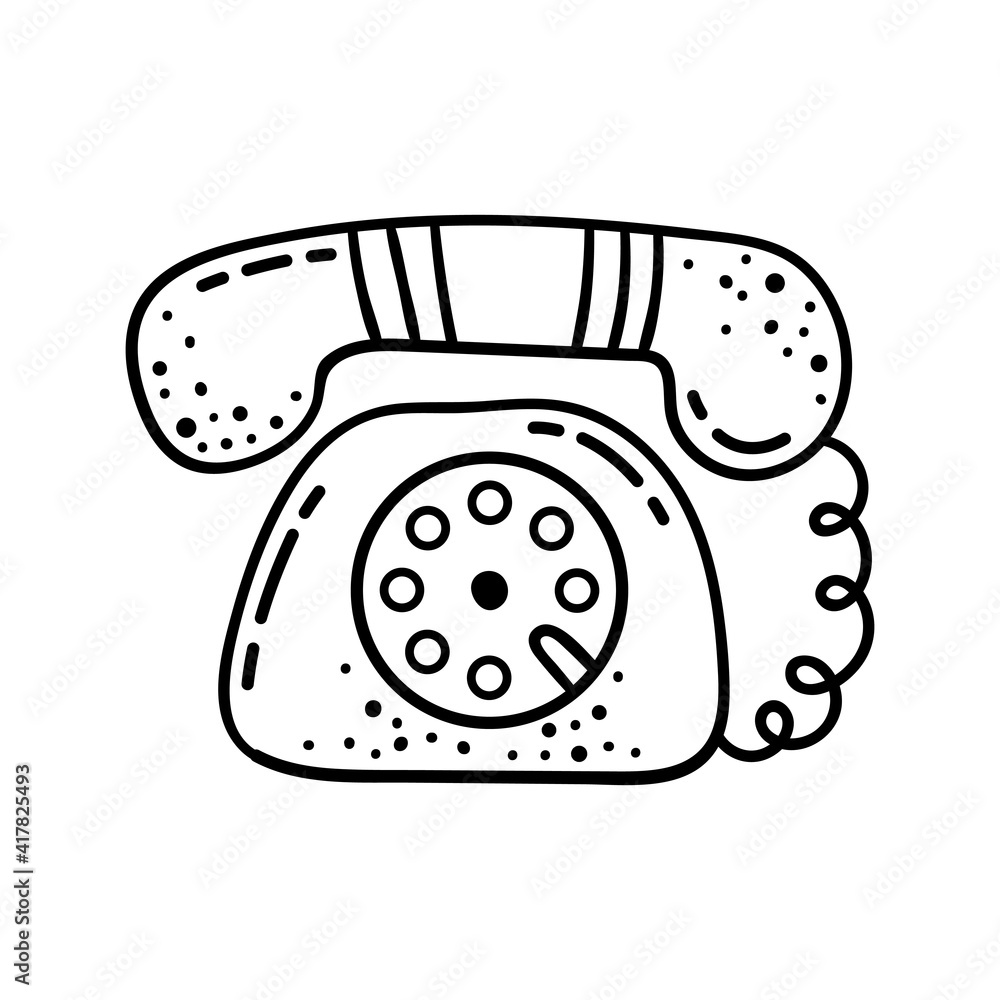 Doodle illustration of a phone in a retro style. Cartoon illustration. Doodle illustration of a phone in a retro style. Cartoon illustration.