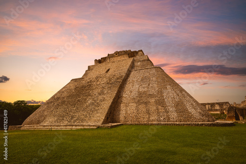 Pyramid of the Magician at uxmal, yucatan, mexico photo