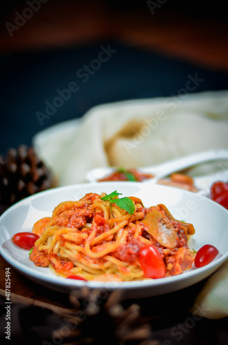 Delicious spaghetti served on plate