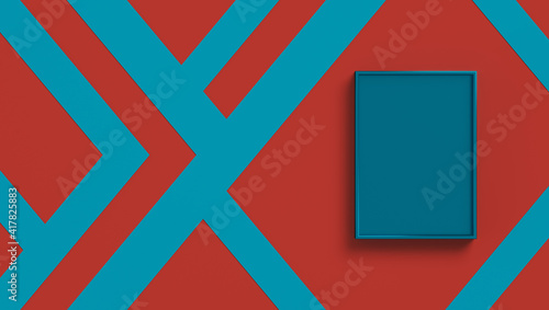 The blue tray on red and blue line backdrop, abstract background for branding or presentation.
