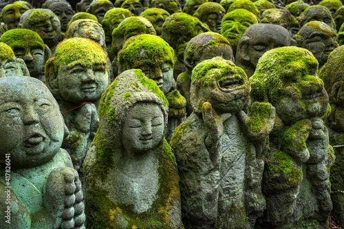 Buddhist stone statues at the Otagi Nenbutsu ji temple in Kyoto, Japan