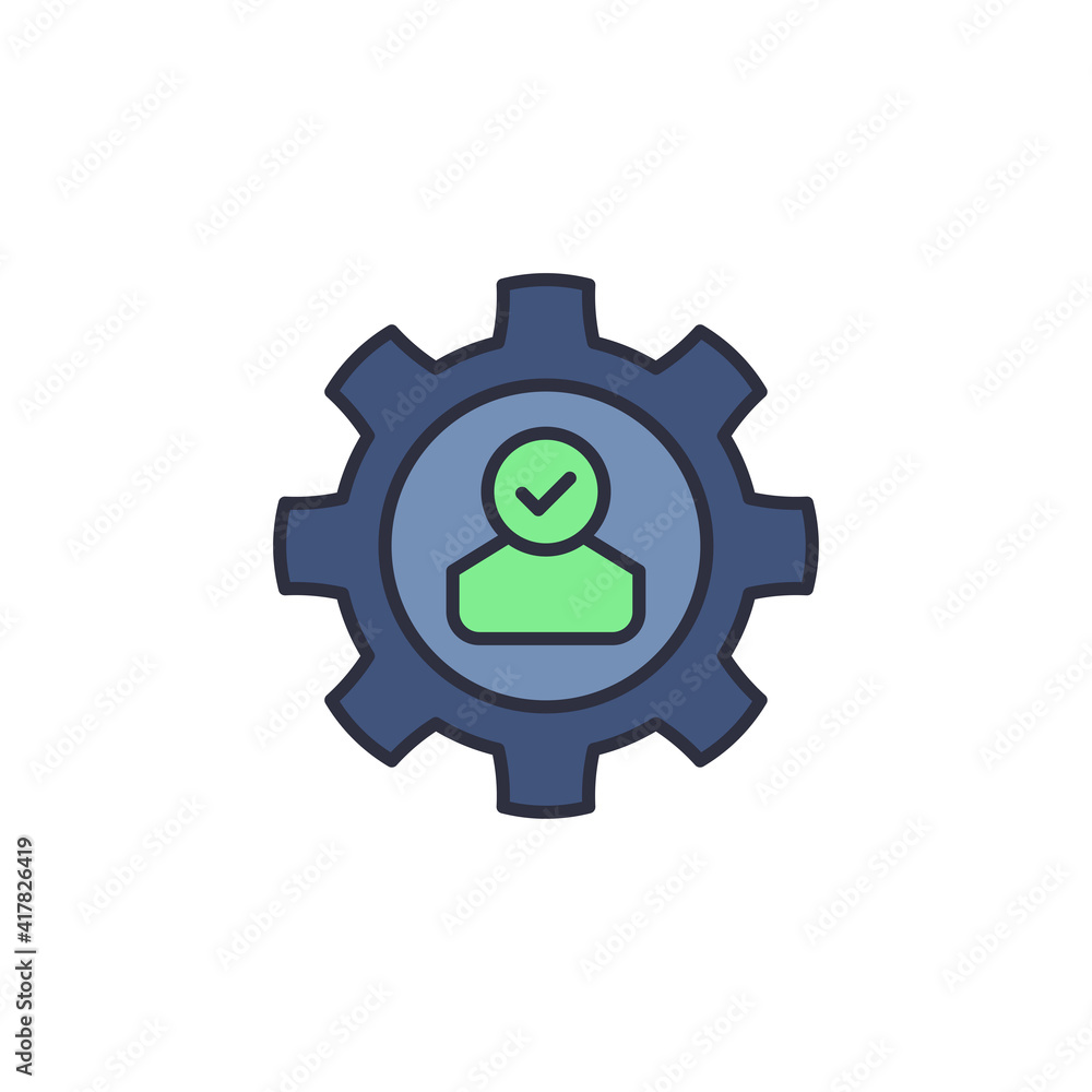 Skills icon with check sign, color, line, outline vector sign, linear style pictogram isolated on white. Symbol, logo illustration Skills icon with check sign, color, line, outline vector sign, linear style pictogram isolated on white. Symbol, logo illustration