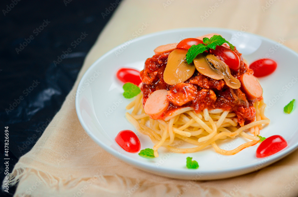 Delicious spaghetti served on plate Delicious spaghetti served on plate