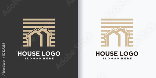 golden house logo template with creative concept