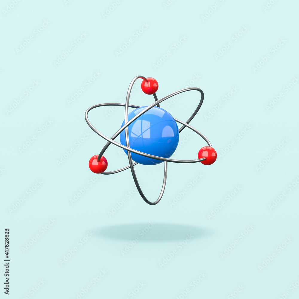 3D Atom Structure Isolated on Blue Background 3D Atom Structure Isolated on Blue Background