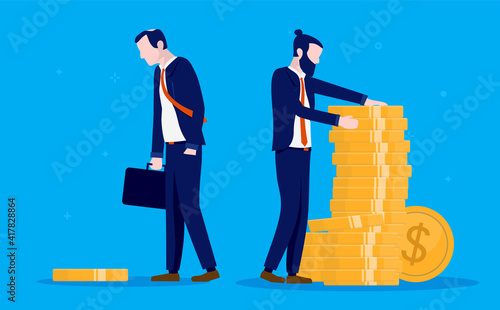 Rich and poor businessman - Two men with different salary, looking at their income. Pay gap concept. Vector illustration.
