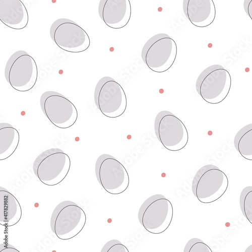 Seamless pattern with Easter egg shapes and polka dots or confetti. Background for spring designs. Monochrome palette. Vector illustration on white background photo