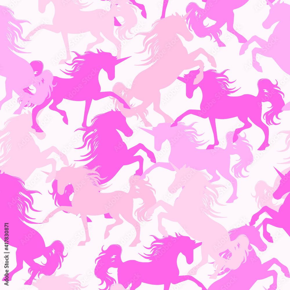 Unicorn silhouette seamless vector pattern. Holographic magic unicorn with star . pattern for girls.Creative  background for textile, prints, paper products, the Web. 