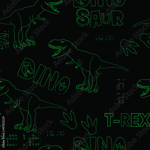 Seamless  silhouette  Dino pattern, print for T-shirts, textiles, wrapping paper, web. Original design with t-rex, dinosaur.  grunge design for boys and girls