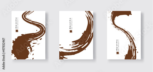 chocolate ink brush stroke on white background. Japanese style.