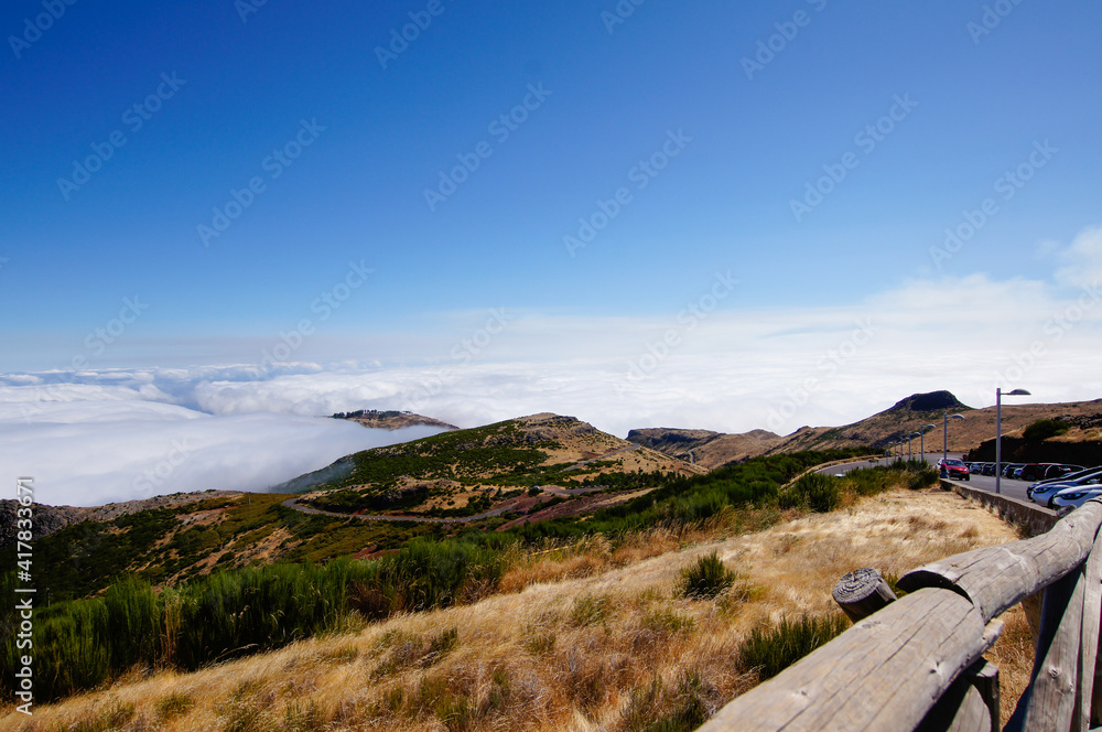 Stunning above the clouds views of Madeira island mountains. Pico do Arieiro hiking trail