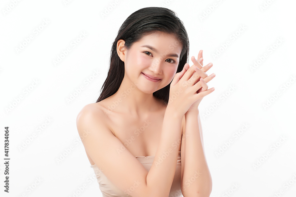 Beautiful young asian woman with clean fresh skin on white background, Face care, Facial treatment, Cosmetology, beauty and spa, Asian women portrait Beautiful young asian woman with clean fresh skin on white background, Face care, Facial treatment, Cosmetology, beauty and spa, Asian women portrait