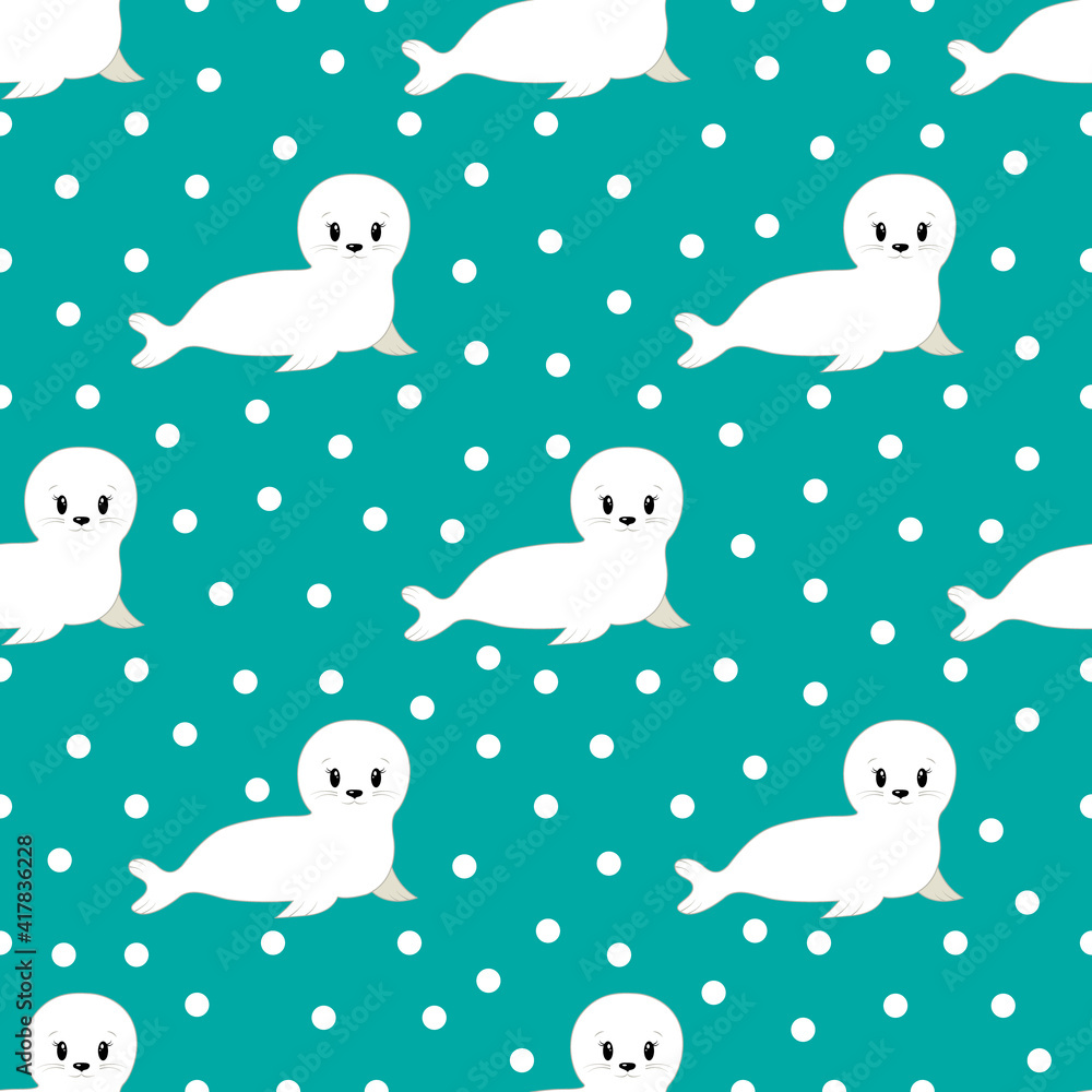 Cute cartoon seal. Vector illustration. Seamless pattern. Cute cartoon seal. Vector illustration. Seamless pattern.