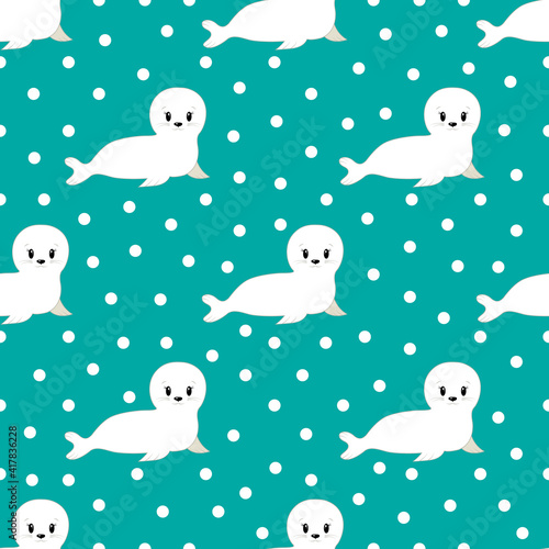 Cute cartoon seal. Vector illustration. Seamless pattern.