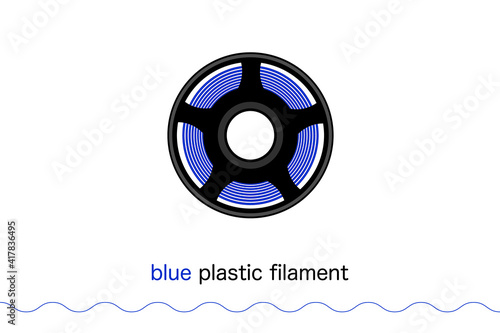 Spool of blue plastic filament for 3D printing vector isolated on white background 