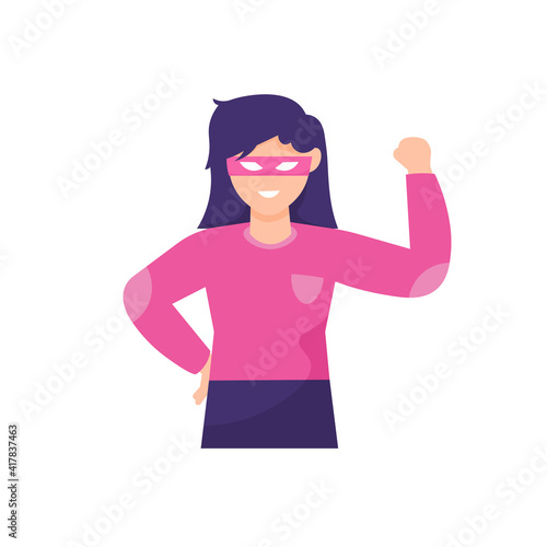 a concept or metaphor of a heroine, a strong woman, a mighty woman. Happy International Women's Day and Mother's Day. girls wearing superhero masks. flat style. vector design illustration