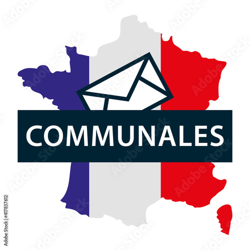 Elections communales. Carte de France aux couleurs du drapeau français avec bulletin de vote. Illustration vectorielle.