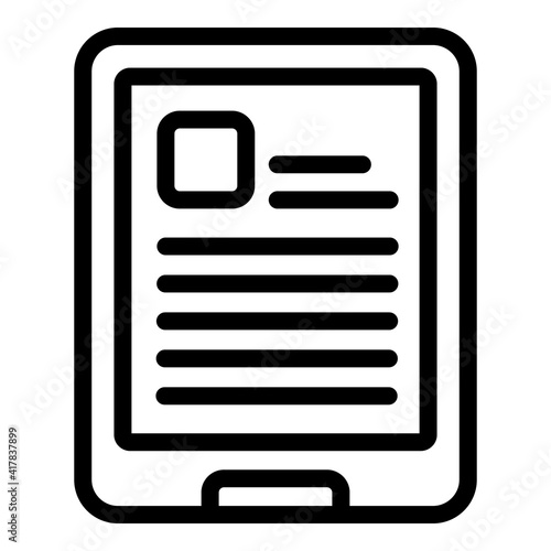 Ereader icon. Outline ereader vector icon for web design isolated on white background