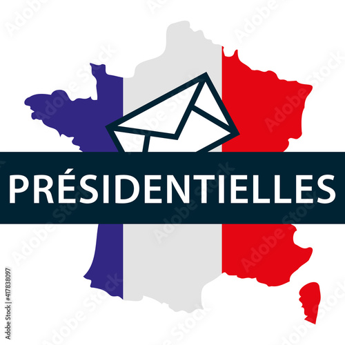 Elections présidentielles. Carte de France aux couleurs du drapeau français avec bulletin de vote. Illustration vectorielle.