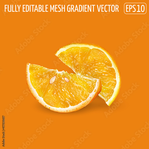 Two orange slices on an orange background.