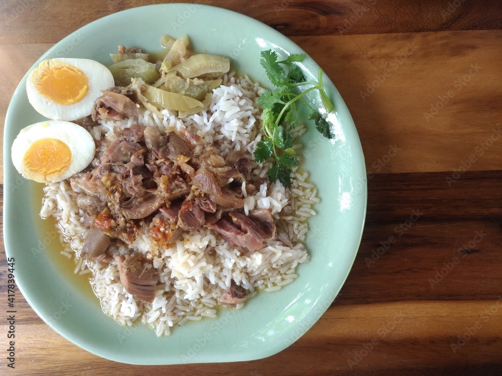 Pork knuckle rice (Braised Pork Leg or Khao Kha Moo ) is one of the