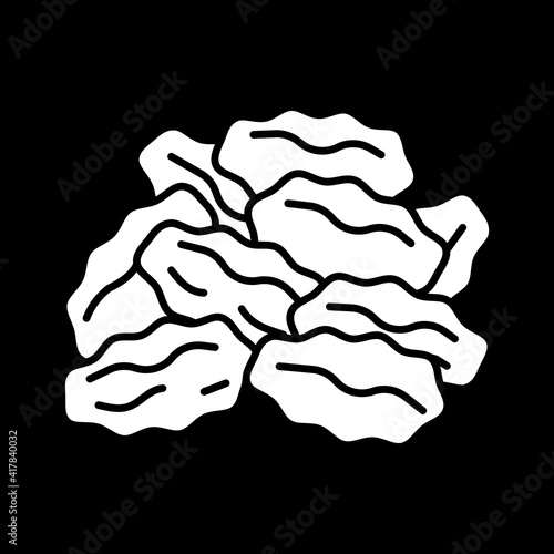 Raisins dark mode glyph icon. Dry grapes. Dehydrated fruits. Vitamins and nutrition. Baking and cooking ingredient. White silhouette symbol on black space. Vector isolated illustration