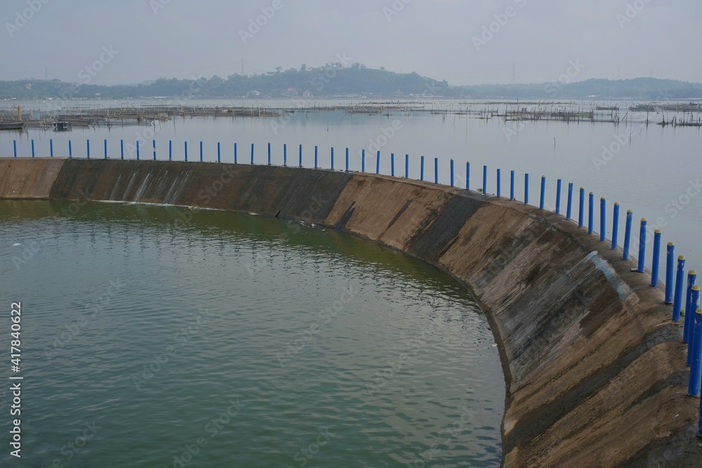 Rowo Jombor Reservoir in Klaten, Central Java, Indonesia, which functions as irrigation infrastructure for the surrounding agricultural area 