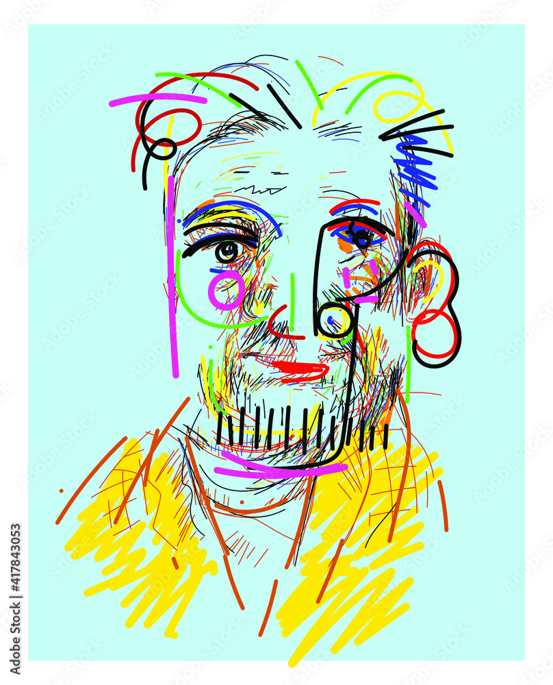 Abstract man face character vector illustration. Line art, rough,grunge, people icon. Abstract man face character vector illustration. Line art, rough,grunge, people icon.