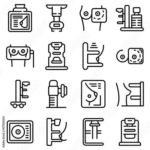 Mammography machine icons set. Outline set of mammography machine vector icons for web design isolated on white background