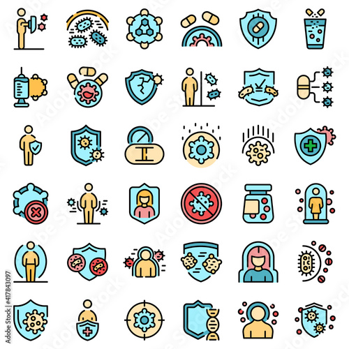 Antibiotic resistance icons set. Outline set of antibiotic resistance vector icons thin line color flat on white