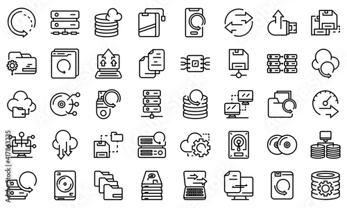 Backups icons set. Outline set of backups vector icons for web design isolated on white background