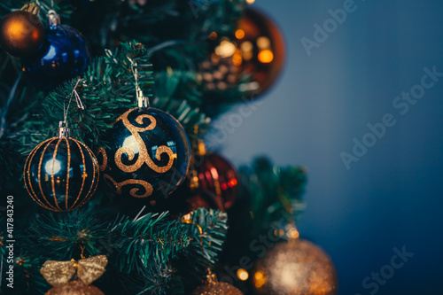 Christmas toys on the Christmas tree with a close angle