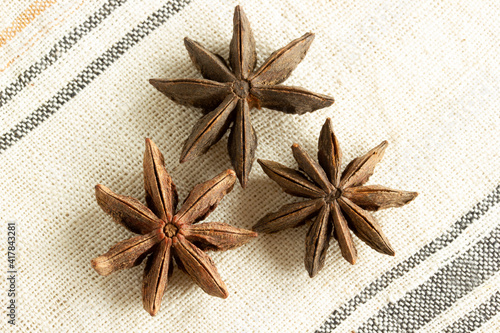 star anise on linen fabric