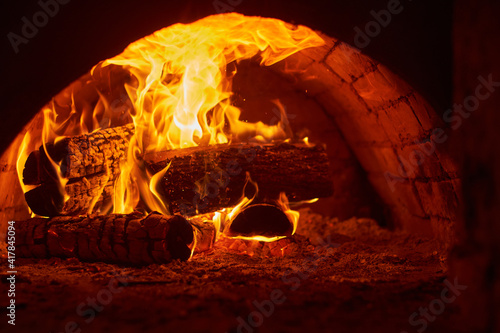 traditional wood fire oven inside hot