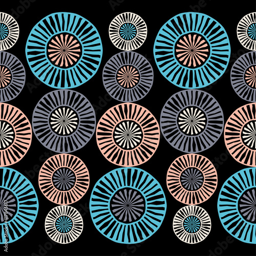 Polka dots seamless pattern. Mosaic of ethnic figures. Patterned texture. Geometric background. Vector illustration for web design or print.