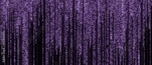 Abstract violet futuristic background. Html or binary code and computer technology concept. Panorama