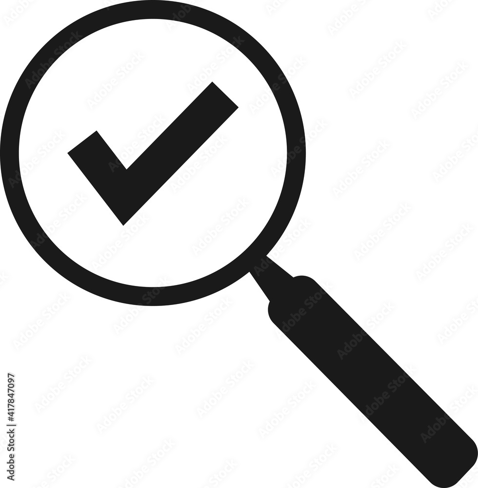 magnifying glass icon. check mark icon vector magnifying glass icon. check mark icon vector