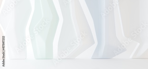 Obraz na płótnie Luxury parametric abstract architectural minimalistic background. Contemporary showroom. Modern colored glass exhibition tunnel. Empty gallery. Backlight. 3D illustration and rendering. w salonie