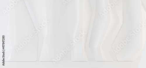 Obraz na płótnie Luxury white abstract architectural minimalistic background. Contemporary showroom. Modern exhibition stand. Empty gallery. Backlight. Polygonal Graphic Design. 3D illustration and rendering. w salonie