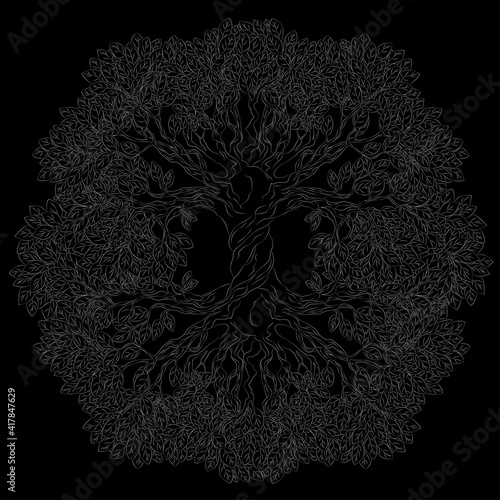 Yggdrasil tree. Celtic symbol of the ancient Vikings. The symbol of the ancient peoples of northern Europe. Norse cosmology, is an immense and central sacred tree.