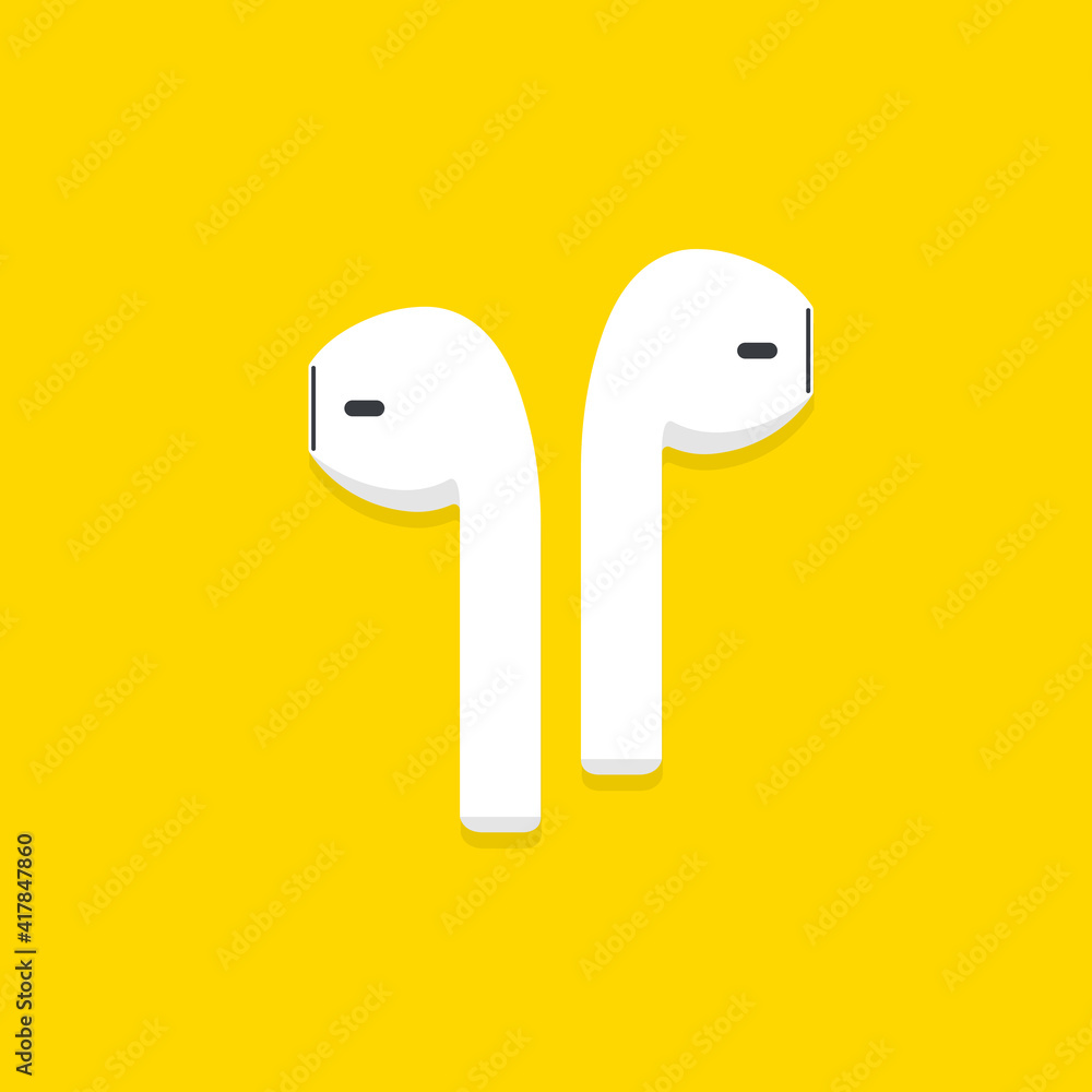 Wireless headphones on yellow background. - obrazy, fototapety, plakaty 