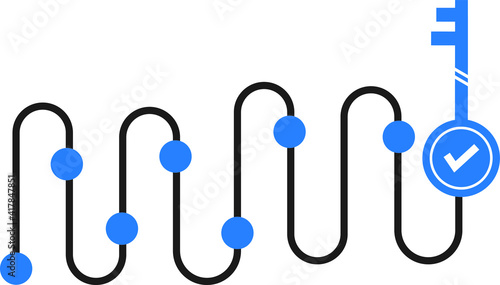 black minimal route like quest points. concept of ordinary path to knowledge or cognition and way to easy discovery. flat style trend modern quiz logotype graphic design isolated on white background