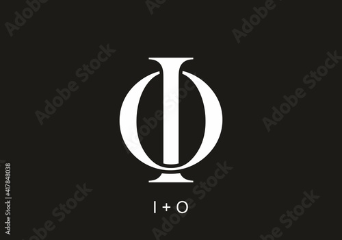 Black and white monogram IO or OI initial letter text