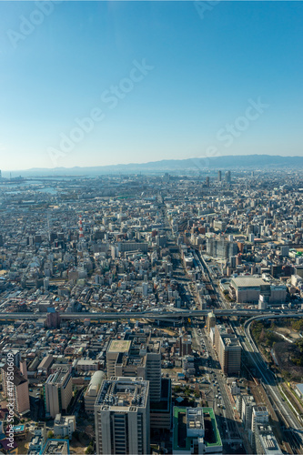 Bird s-eye view of Osaka city in Japan