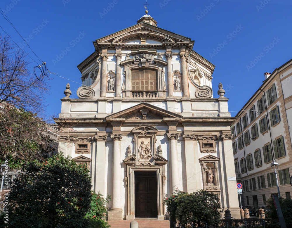 Fototapeta premium Basilica San Giuseppe, an evocative Baroque building in the Brera district, Milan, Lombardy, Italy.