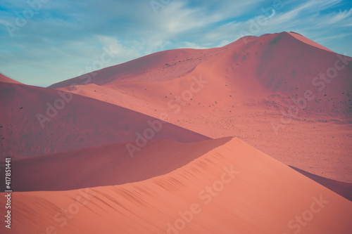 Atmospheric view on sand dunes in the desert of Namibia  Sossusvlei.